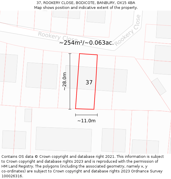 37, ROOKERY CLOSE, BODICOTE, BANBURY, OX15 4BA: Plot and title map