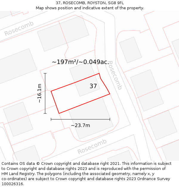 37, ROSECOMB, ROYSTON, SG8 9FL: Plot and title map
