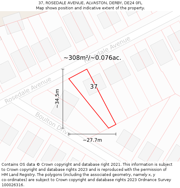 37, ROSEDALE AVENUE, ALVASTON, DERBY, DE24 0FL: Plot and title map