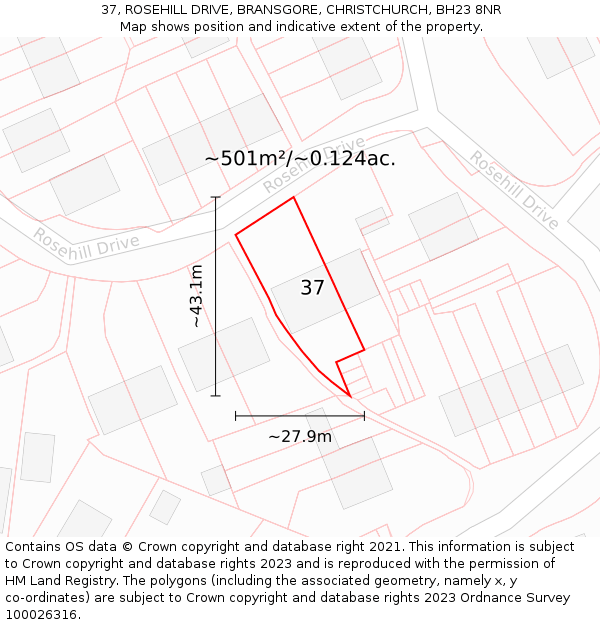 37, ROSEHILL DRIVE, BRANSGORE, CHRISTCHURCH, BH23 8NR: Plot and title map