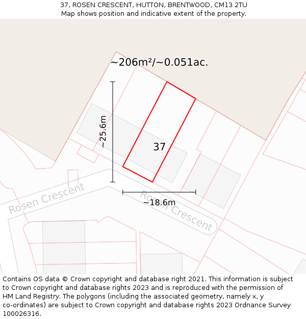 37, ROSEN CRESCENT, HUTTON, BRENTWOOD, CM13 2TU: Plot and title map