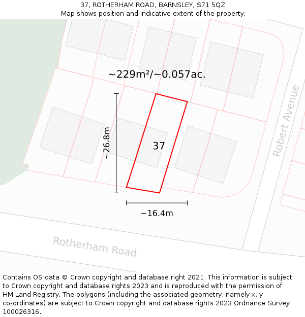37, ROTHERHAM ROAD, BARNSLEY, S71 5QZ: Plot and title map