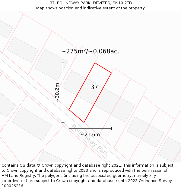 37, ROUNDWAY PARK, DEVIZES, SN10 2ED: Plot and title map