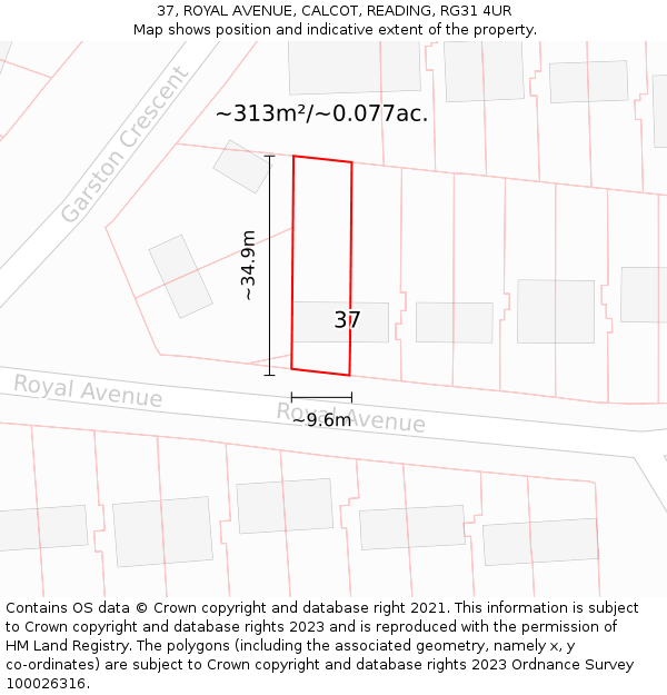 37, ROYAL AVENUE, CALCOT, READING, RG31 4UR: Plot and title map
