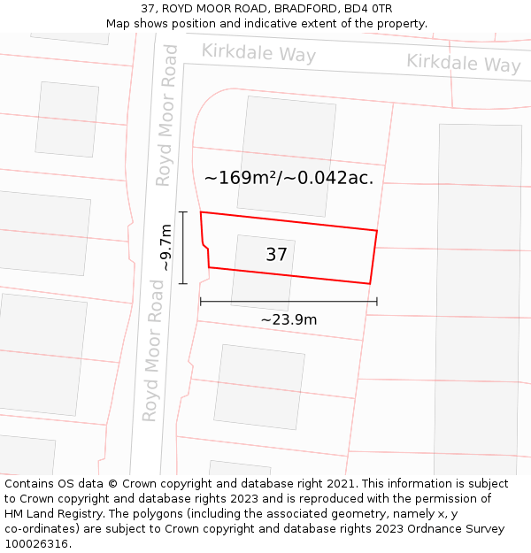 37, ROYD MOOR ROAD, BRADFORD, BD4 0TR: Plot and title map