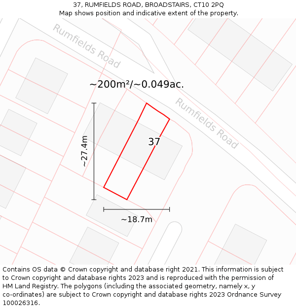 37, RUMFIELDS ROAD, BROADSTAIRS, CT10 2PQ: Plot and title map