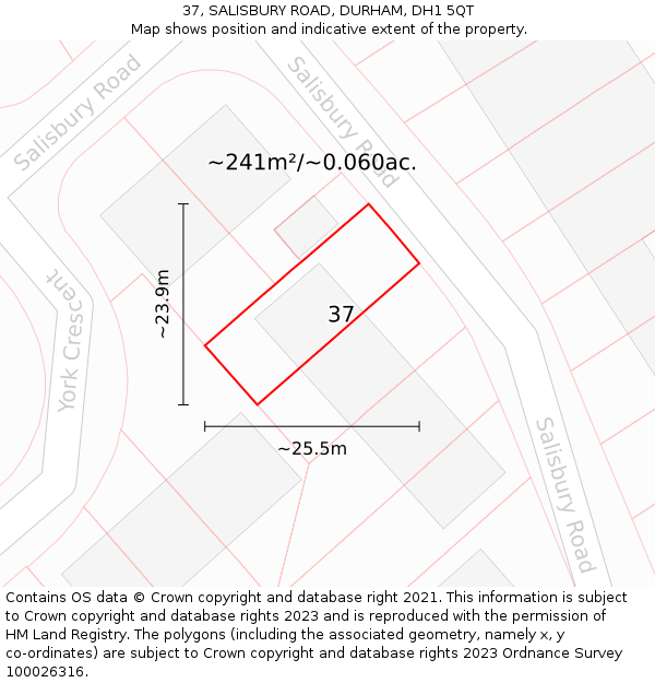 37, SALISBURY ROAD, DURHAM, DH1 5QT: Plot and title map