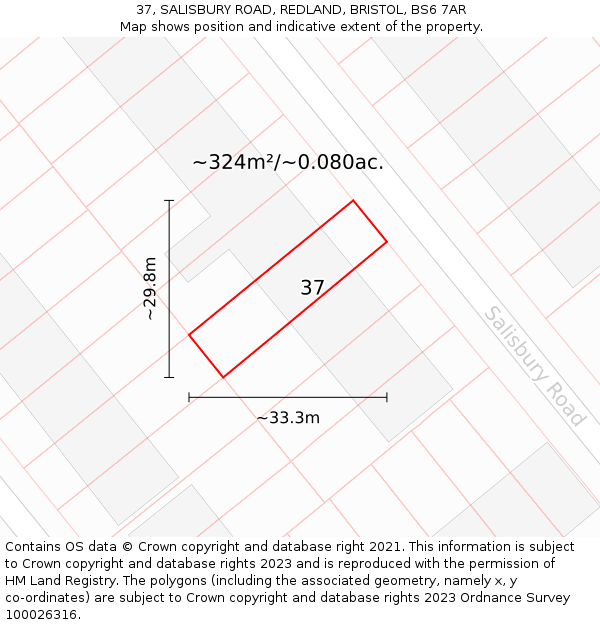 37, SALISBURY ROAD, REDLAND, BRISTOL, BS6 7AR: Plot and title map