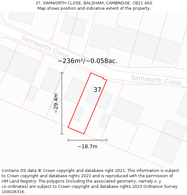 37, SAMWORTH CLOSE, BALSHAM, CAMBRIDGE, CB21 4AS: Plot and title map
