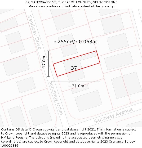 37, SANDWAY DRIVE, THORPE WILLOUGHBY, SELBY, YO8 9NF: Plot and title map