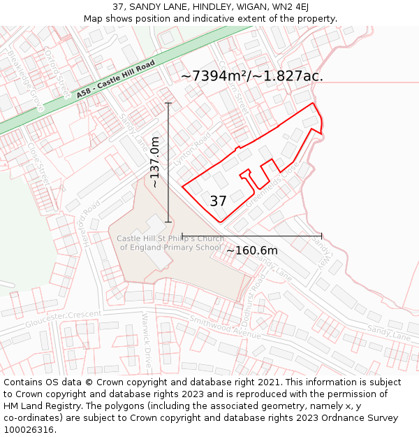 37, SANDY LANE, HINDLEY, WIGAN, WN2 4EJ: Plot and title map