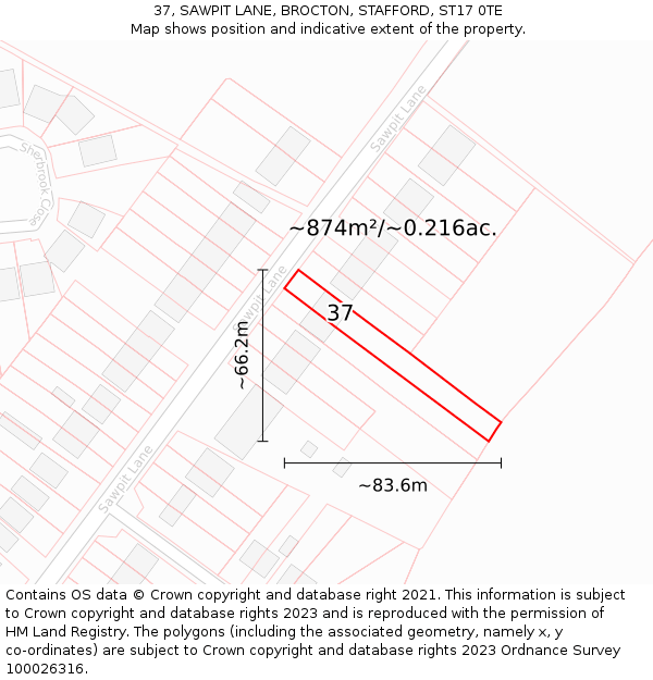 37, SAWPIT LANE, BROCTON, STAFFORD, ST17 0TE: Plot and title map