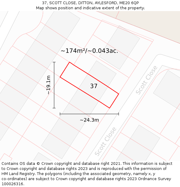 37, SCOTT CLOSE, DITTON, AYLESFORD, ME20 6QP: Plot and title map