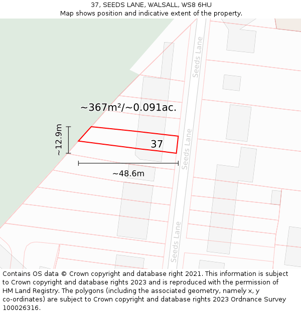 37, SEEDS LANE, WALSALL, WS8 6HU: Plot and title map