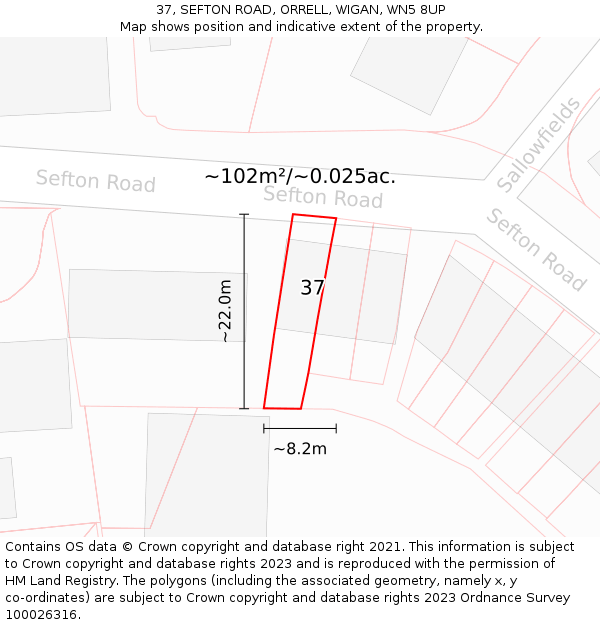 37, SEFTON ROAD, ORRELL, WIGAN, WN5 8UP: Plot and title map