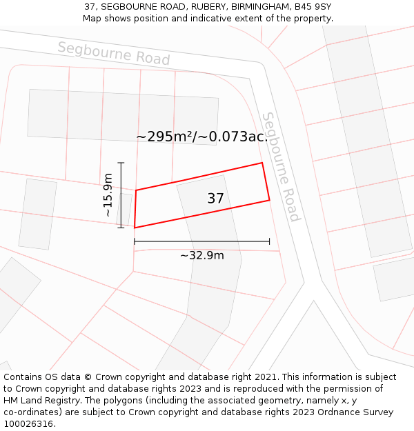 37, SEGBOURNE ROAD, RUBERY, BIRMINGHAM, B45 9SY: Plot and title map