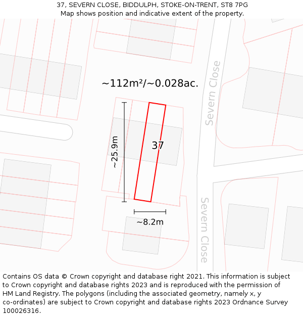 37, SEVERN CLOSE, BIDDULPH, STOKE-ON-TRENT, ST8 7PG: Plot and title map