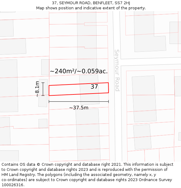 37, SEYMOUR ROAD, BENFLEET, SS7 2HJ: Plot and title map