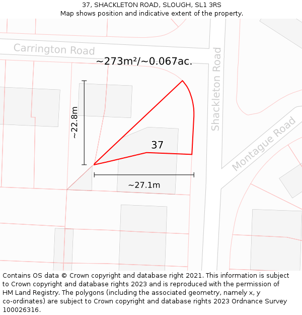 37, SHACKLETON ROAD, SLOUGH, SL1 3RS: Plot and title map
