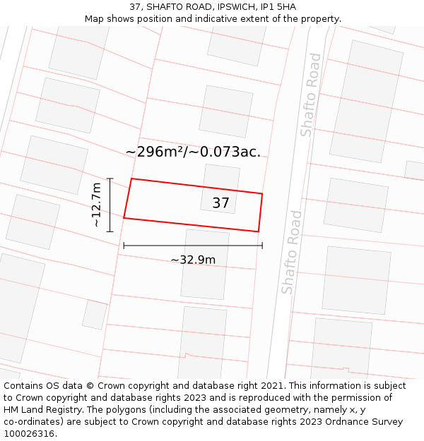 37, SHAFTO ROAD, IPSWICH, IP1 5HA: Plot and title map