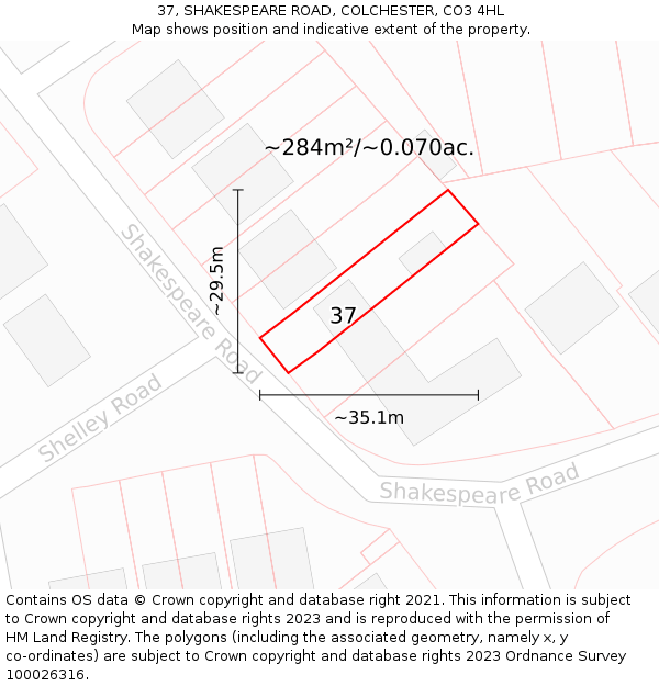 37, SHAKESPEARE ROAD, COLCHESTER, CO3 4HL: Plot and title map