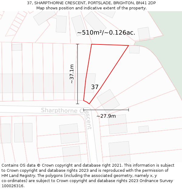 37, SHARPTHORNE CRESCENT, PORTSLADE, BRIGHTON, BN41 2DP: Plot and title map