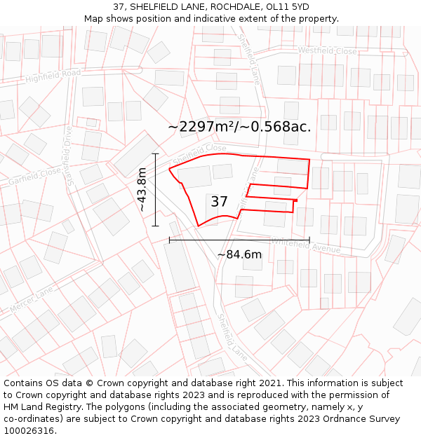 37, SHELFIELD LANE, ROCHDALE, OL11 5YD: Plot and title map