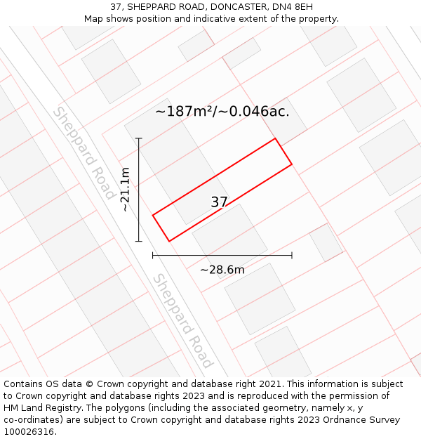 37, SHEPPARD ROAD, DONCASTER, DN4 8EH: Plot and title map