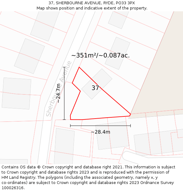 37, SHERBOURNE AVENUE, RYDE, PO33 3PX: Plot and title map