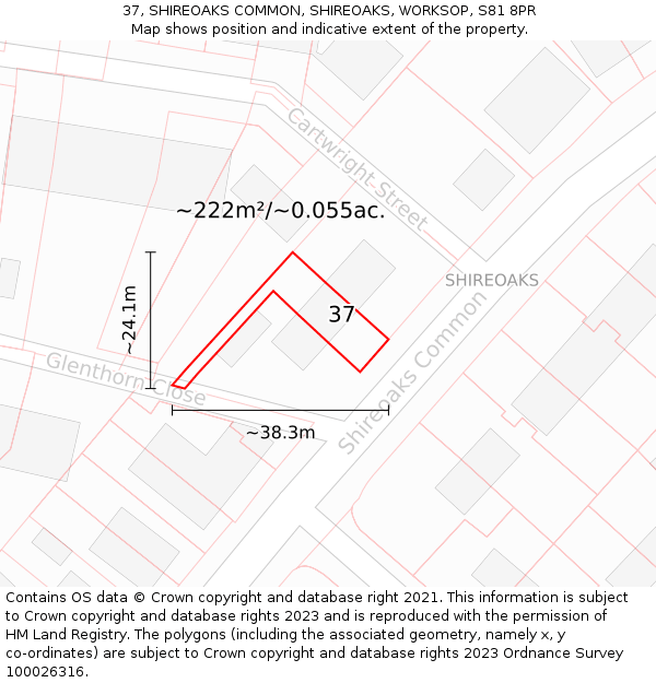 37, SHIREOAKS COMMON, SHIREOAKS, WORKSOP, S81 8PR: Plot and title map