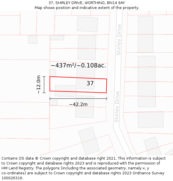 37, SHIRLEY DRIVE, WORTHING, BN14 9AY: Plot and title map