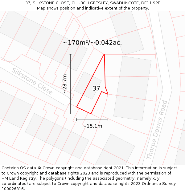 37, SILKSTONE CLOSE, CHURCH GRESLEY, SWADLINCOTE, DE11 9PE: Plot and title map