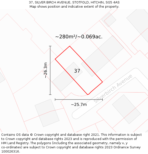 37, SILVER BIRCH AVENUE, STOTFOLD, HITCHIN, SG5 4AS: Plot and title map