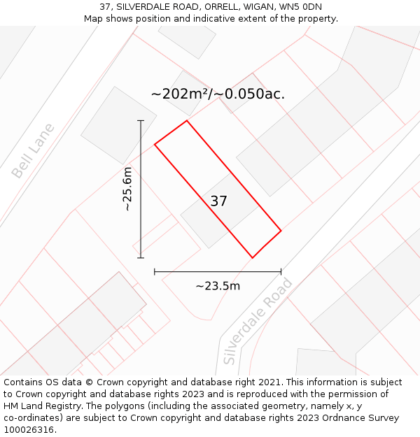 37, SILVERDALE ROAD, ORRELL, WIGAN, WN5 0DN: Plot and title map
