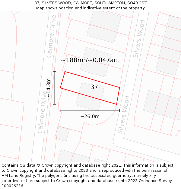 37, SILVERS WOOD, CALMORE, SOUTHAMPTON, SO40 2SZ: Plot and title map