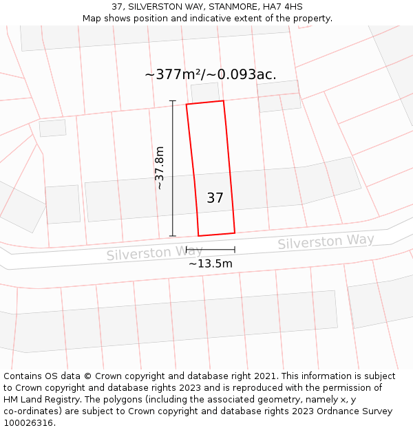 37, SILVERSTON WAY, STANMORE, HA7 4HS: Plot and title map