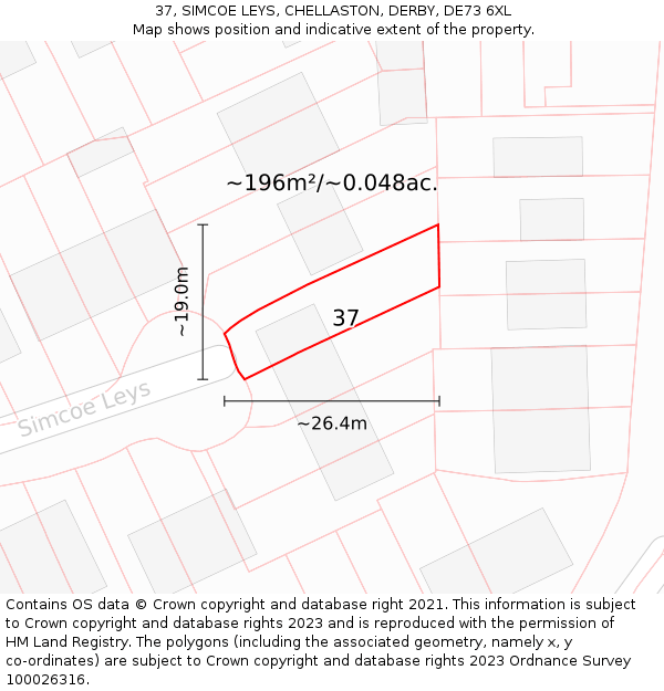 37, SIMCOE LEYS, CHELLASTON, DERBY, DE73 6XL: Plot and title map