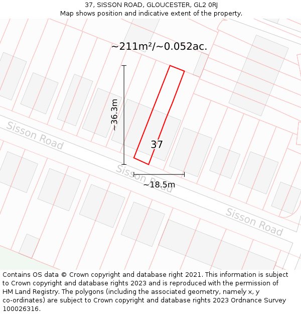 37, SISSON ROAD, GLOUCESTER, GL2 0RJ: Plot and title map