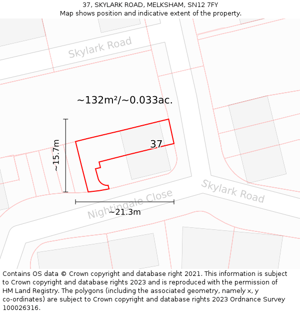37, SKYLARK ROAD, MELKSHAM, SN12 7FY: Plot and title map
