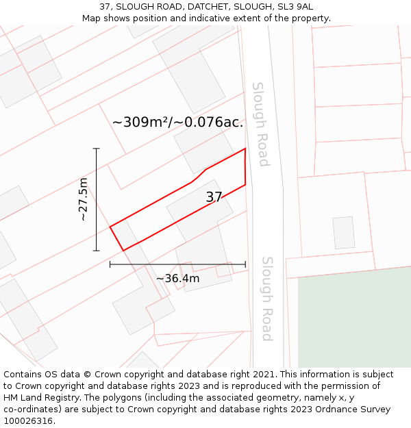37, SLOUGH ROAD, DATCHET, SLOUGH, SL3 9AL: Plot and title map