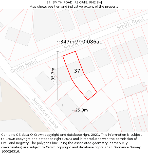 37, SMITH ROAD, REIGATE, RH2 8HJ: Plot and title map