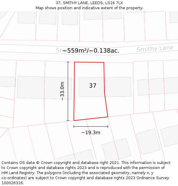 37, SMITHY LANE, LEEDS, LS16 7LX: Plot and title map