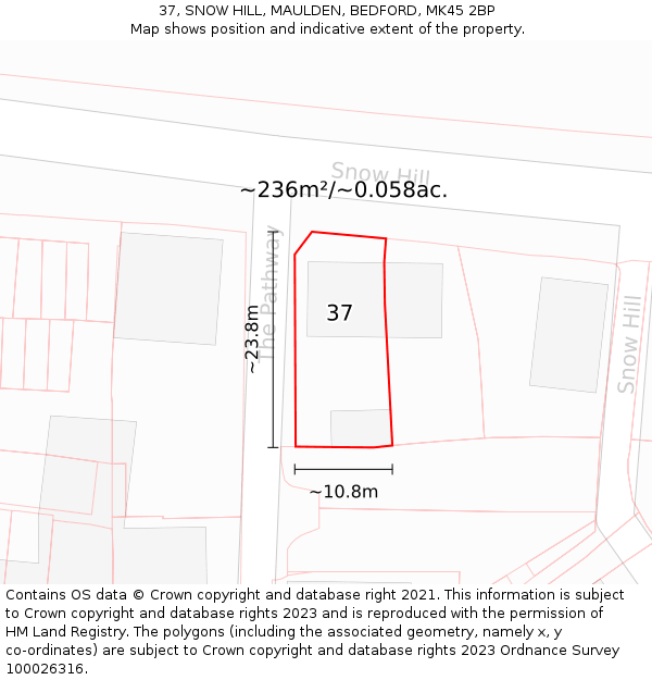 37, SNOW HILL, MAULDEN, BEDFORD, MK45 2BP: Plot and title map