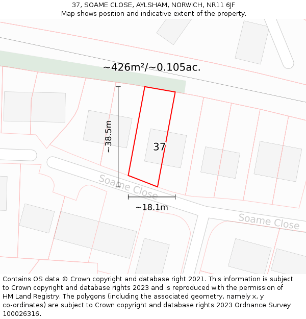 37, SOAME CLOSE, AYLSHAM, NORWICH, NR11 6JF: Plot and title map