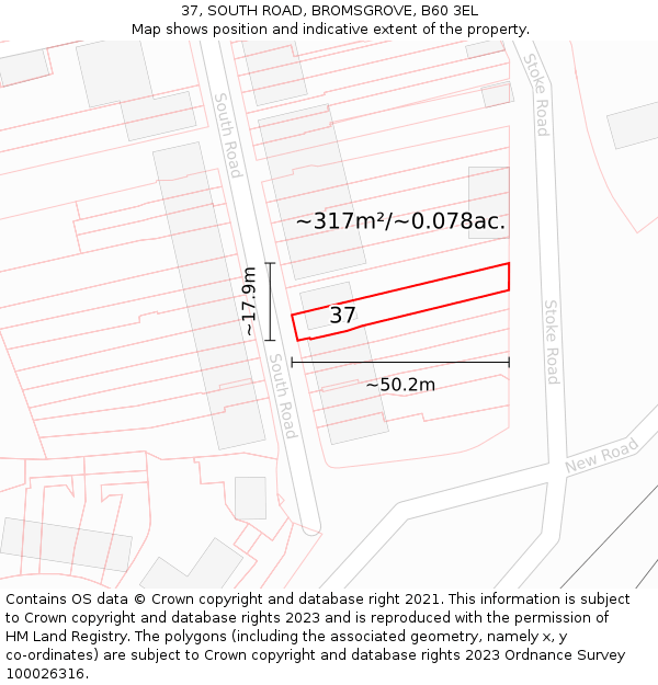 37, SOUTH ROAD, BROMSGROVE, B60 3EL: Plot and title map