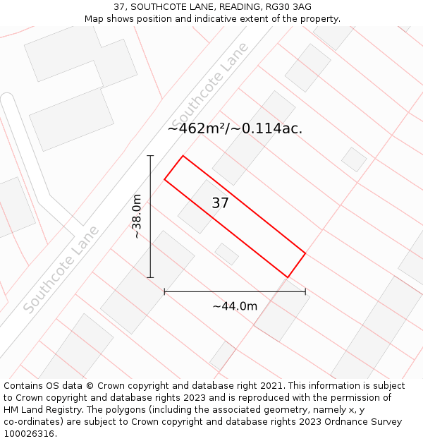 37, SOUTHCOTE LANE, READING, RG30 3AG: Plot and title map