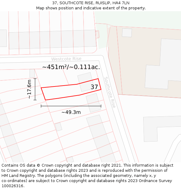 37, SOUTHCOTE RISE, RUISLIP, HA4 7LN: Plot and title map