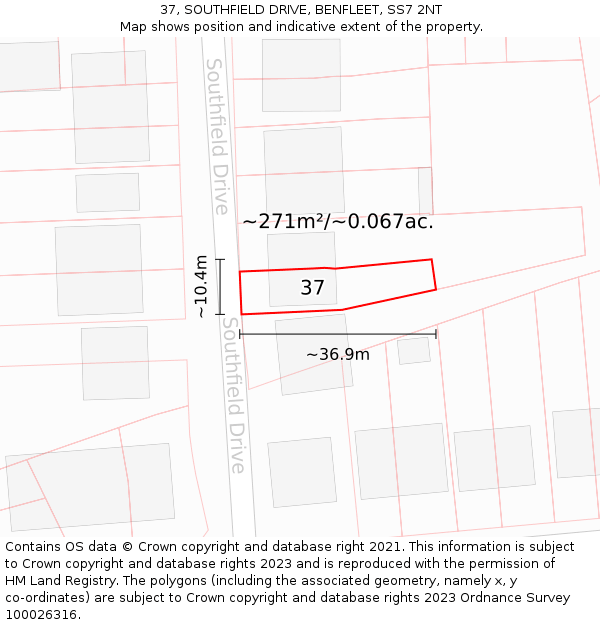 37, SOUTHFIELD DRIVE, BENFLEET, SS7 2NT: Plot and title map