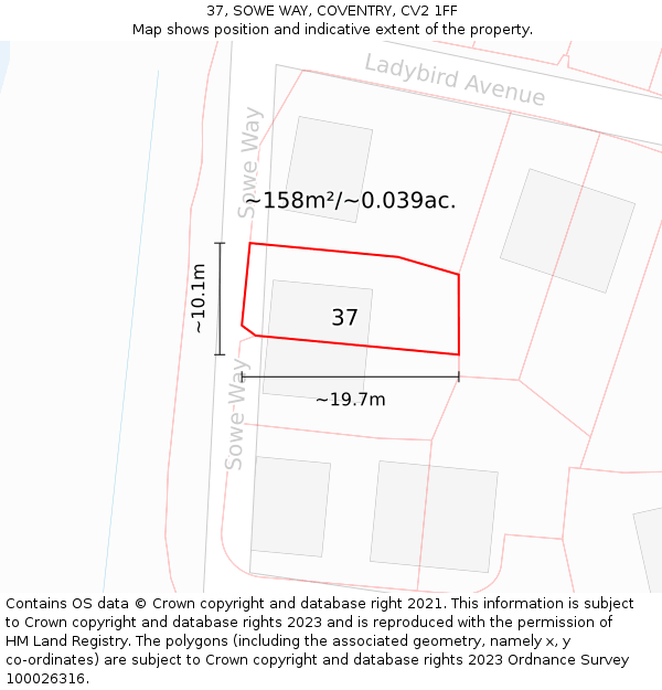 37, SOWE WAY, COVENTRY, CV2 1FF: Plot and title map