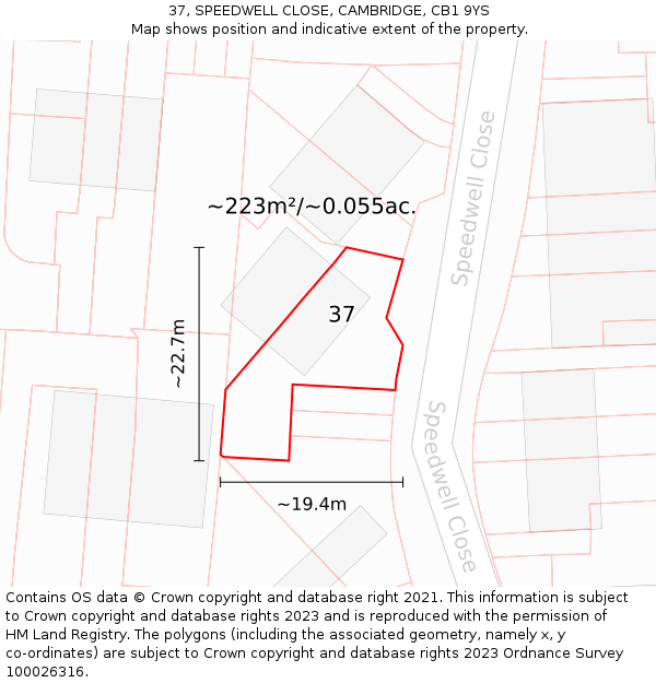 37, SPEEDWELL CLOSE, CAMBRIDGE, CB1 9YS: Plot and title map
